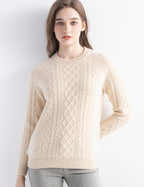 Mongolian Cashmere Cable Crewneck Sweater