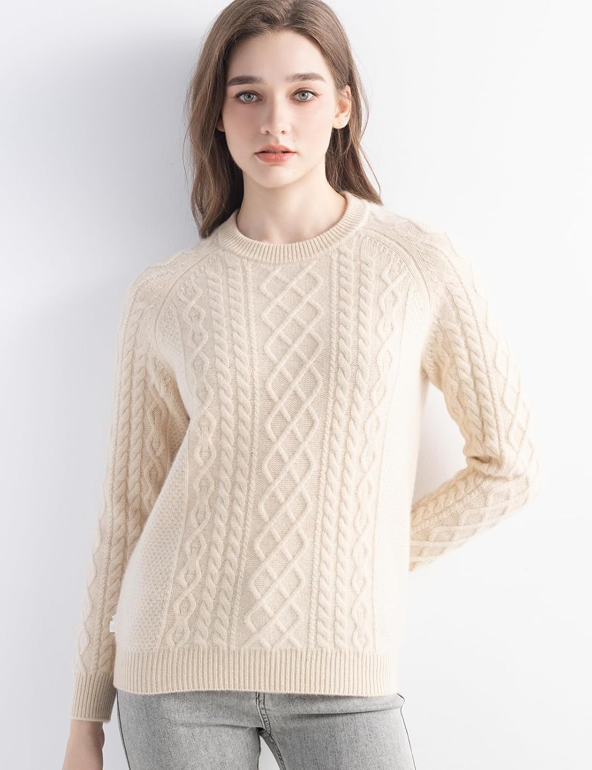 Mongolian Cashmere Cable Crewneck Sweater