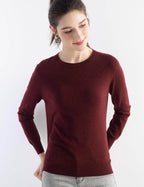 Merino Wool Blend Crew Neck Seamless Knit Sweater