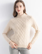 Mongolian Cashmere Casual Mock Neck Cable Sweater