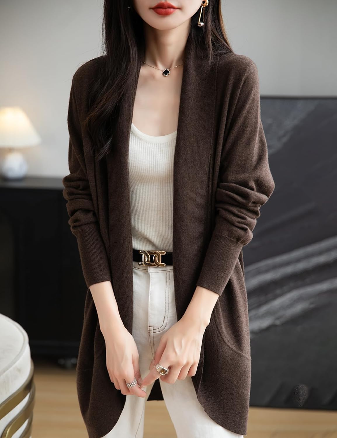 Merino Wool Blend Knit Cardigan Sweater