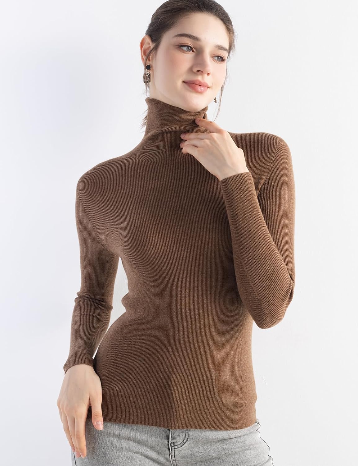 Merino Wool Blend Ribbed Turtleneck Slim Fit Sweater
