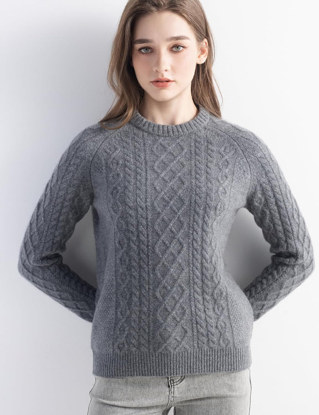 Mongolian Cashmere Cable Crewneck Sweater