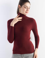 Merino Wool Blend Ribbed Turtleneck Slim Fit Sweater