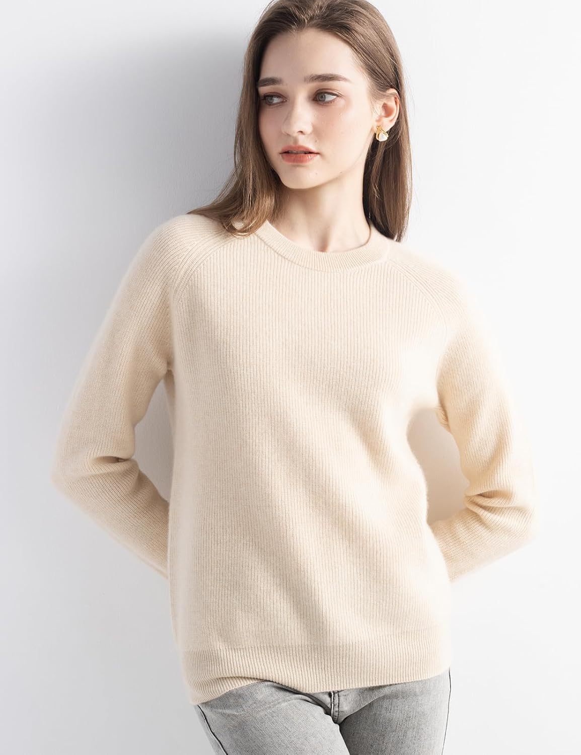 Mongolian Cashmere Ribbed Crewneck Sweater