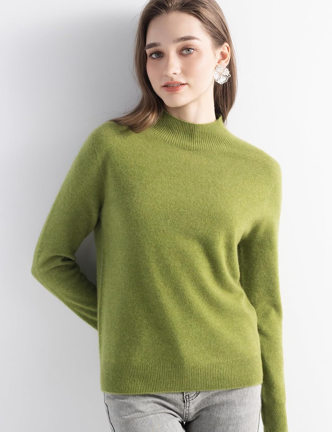 100% Pure Cashmere Mock Neck Pullover Sweater