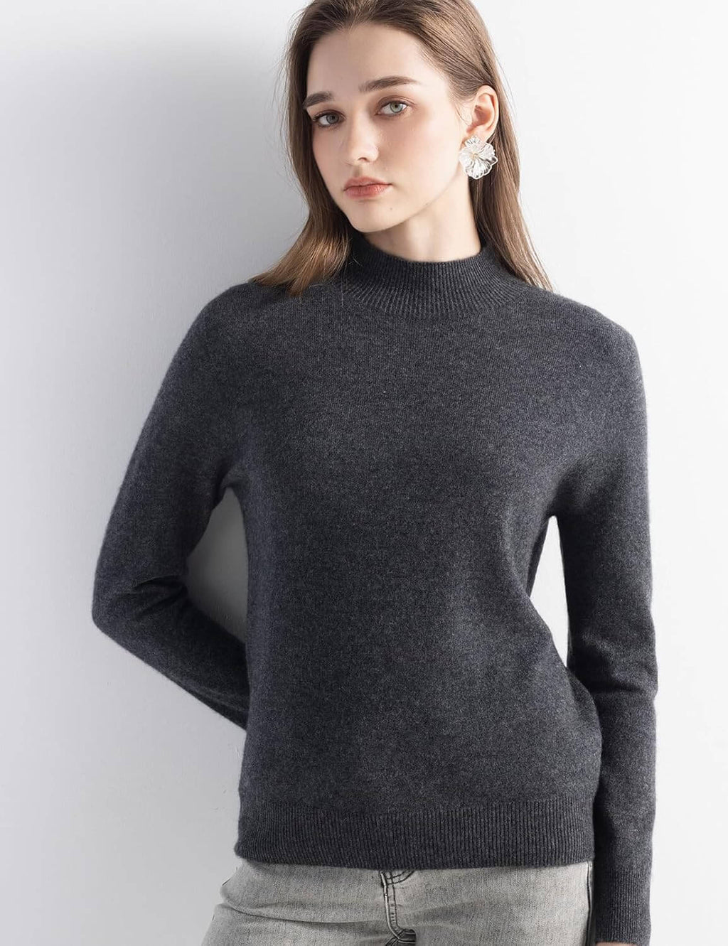 100% Pure Cashmere Mock Neck Pullover Sweater