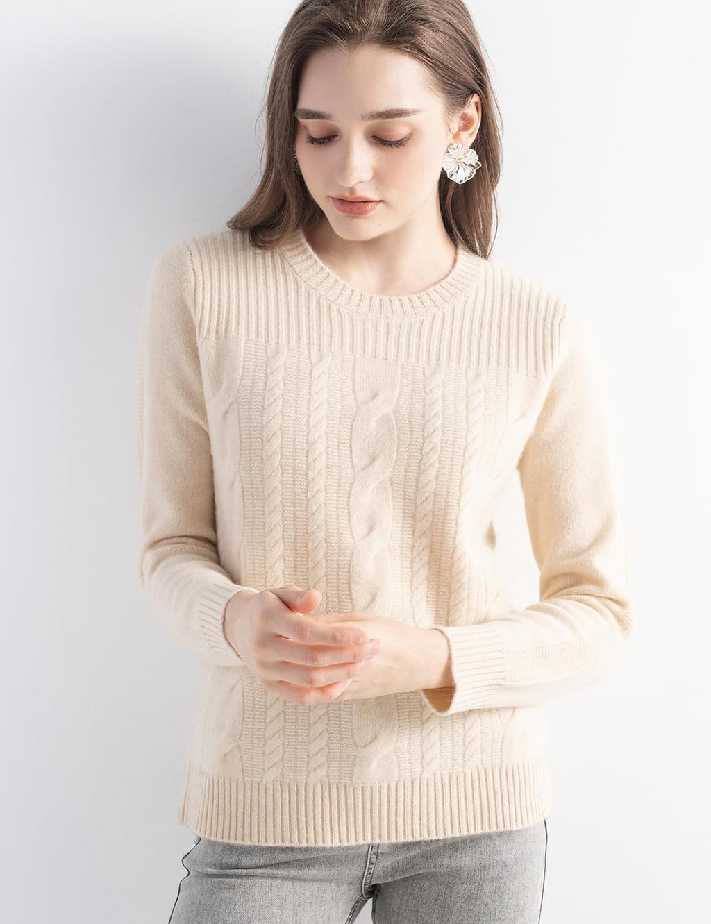 Mongolian Cashmere Cable Knit Sweater
