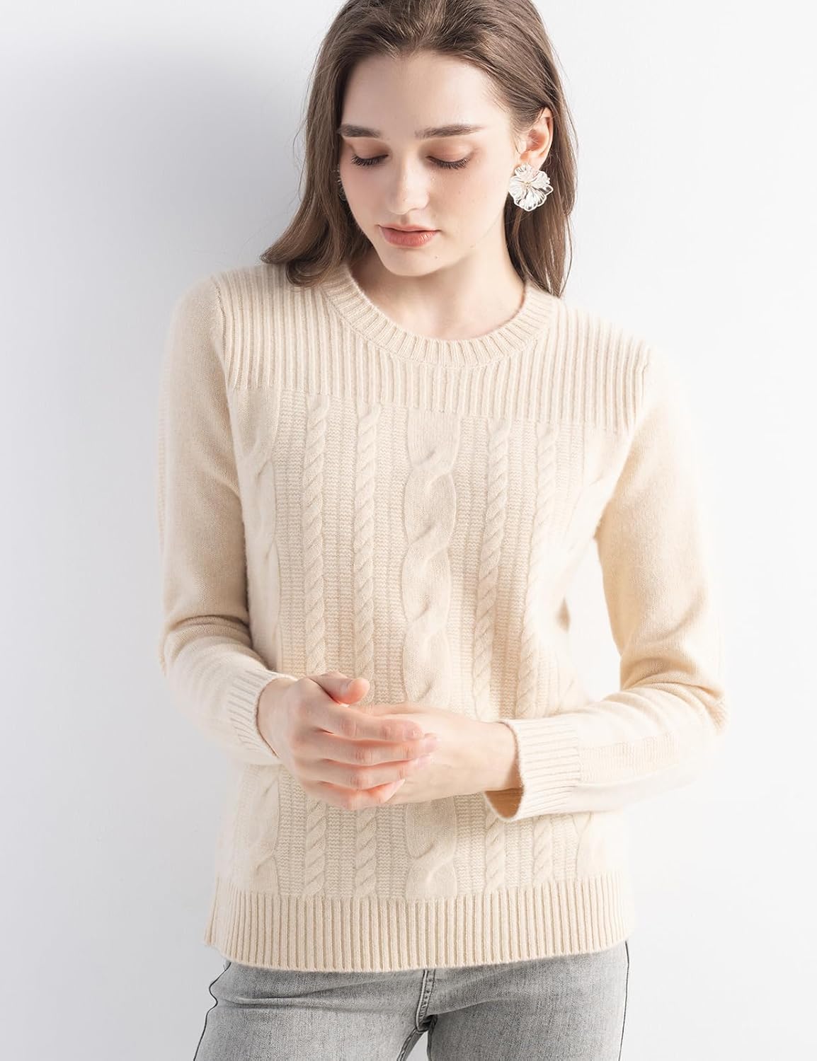 Mongolian Cashmere Cable Knit Sweater