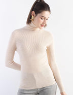Merino Wool Blend Ribbed Turtleneck Slim Fit Sweater