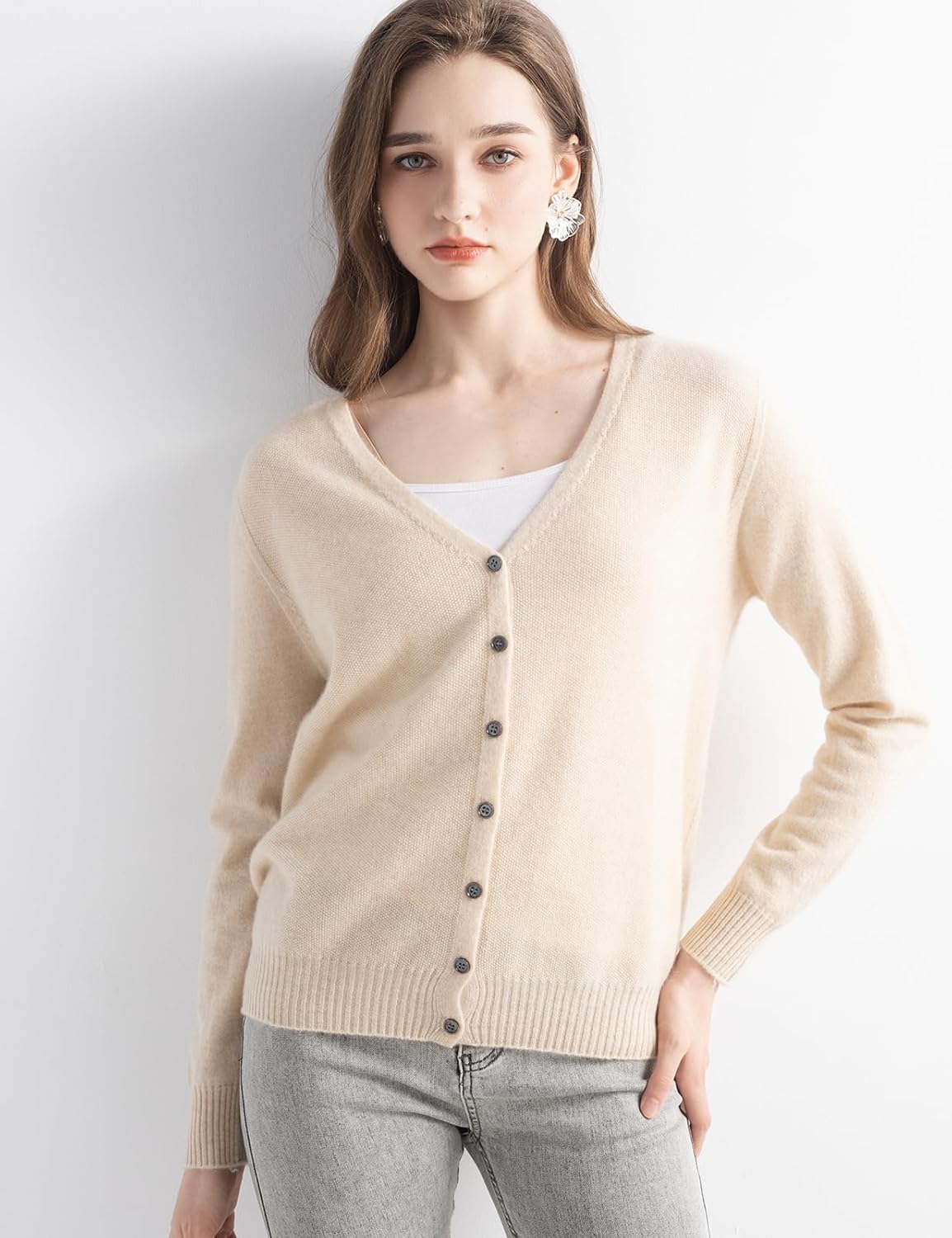 Mongolian V-Neck Knitted Cashmere Cardigan