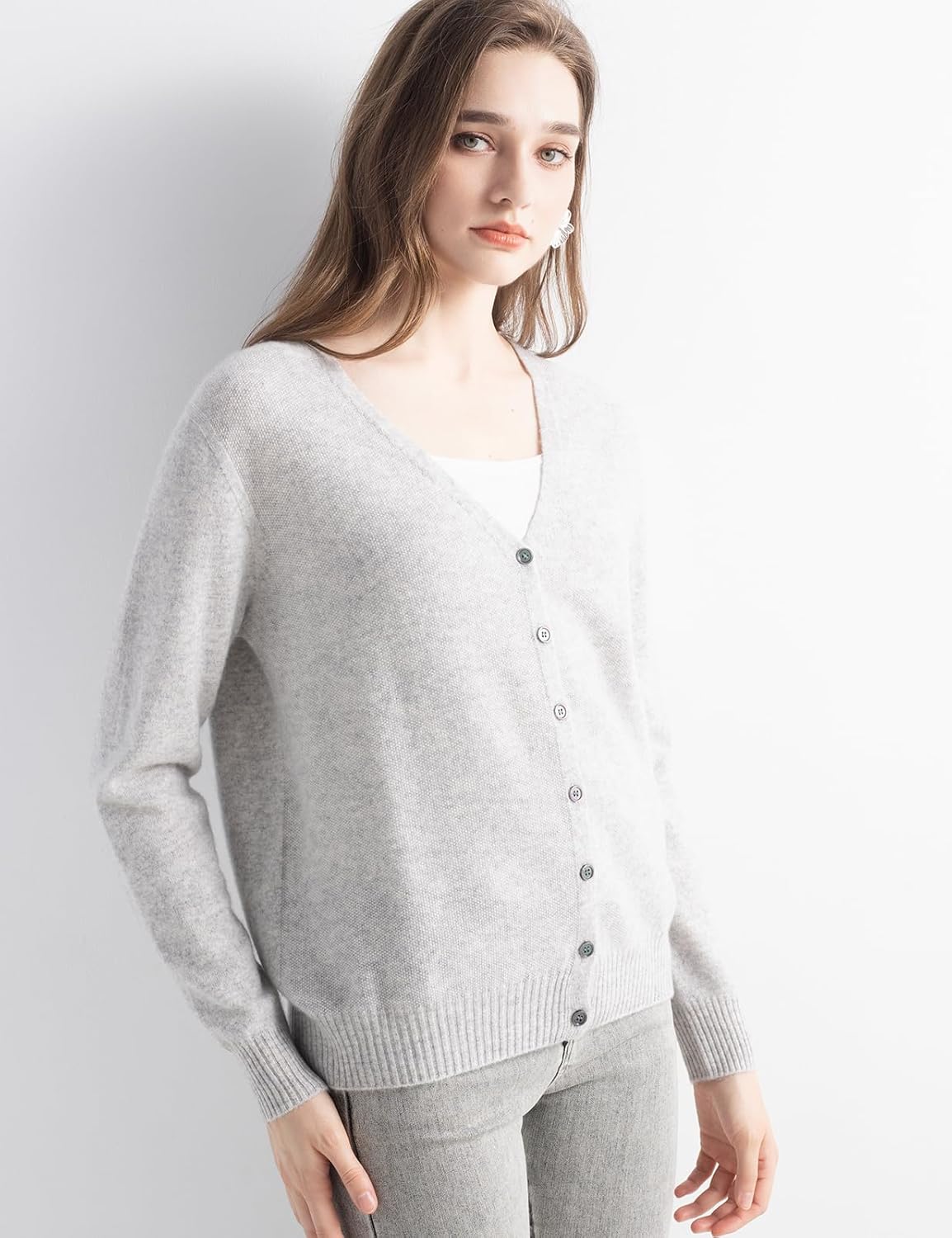 Mongolian V-Neck Knitted Cashmere Cardigan