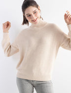 Merino Wool Blend Mock Neck Loose Knit Sweater