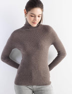 Merino Wool Blend Ribbed Turtleneck Slim Fit Sweater