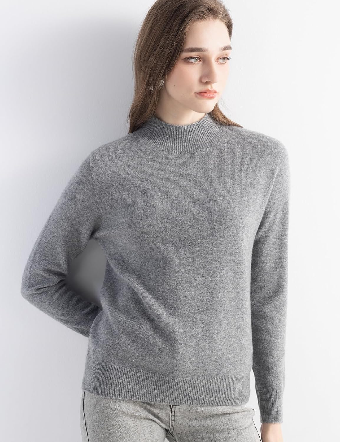 100% Pure Cashmere Mock Neck Pullover Sweater