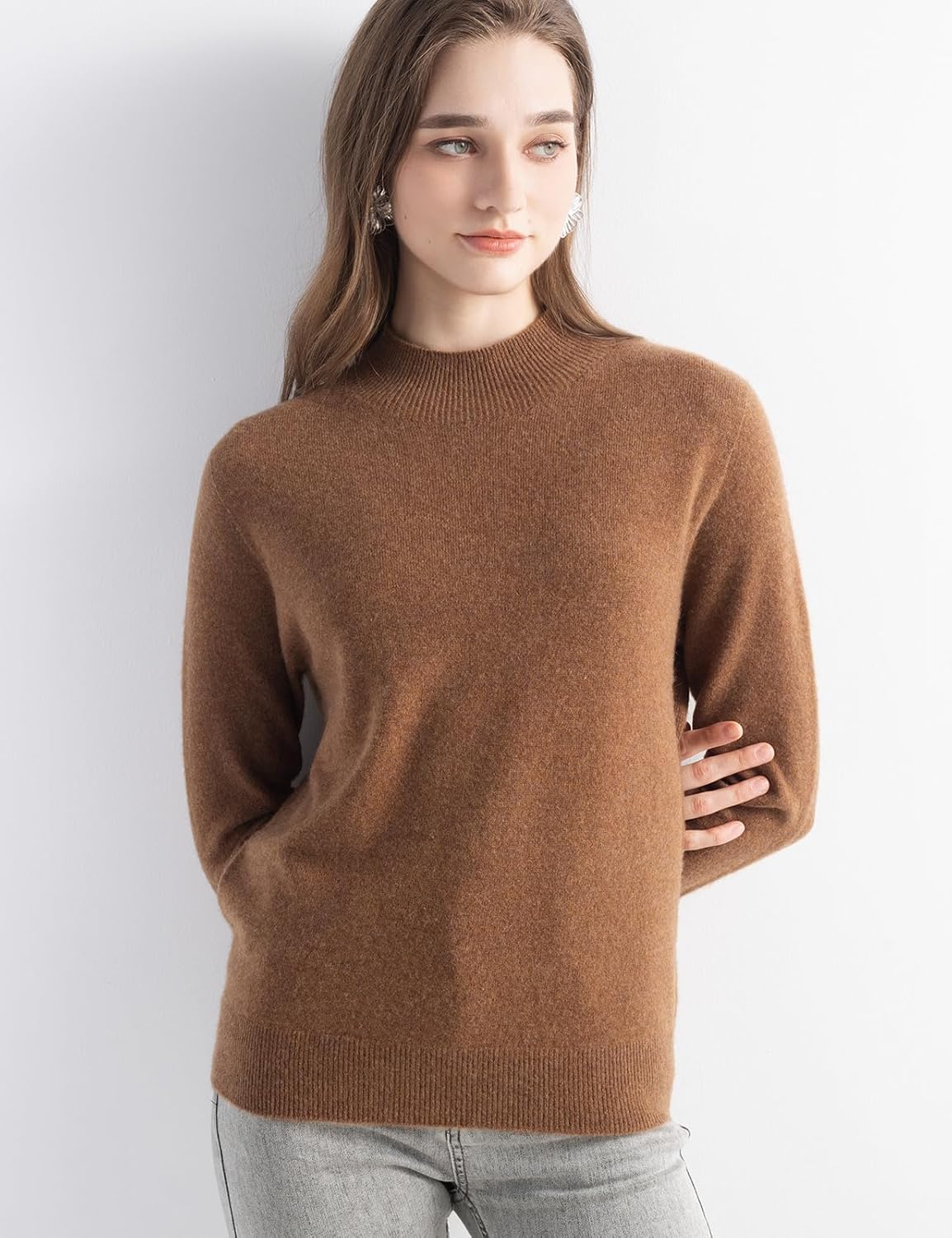 100% Pure Cashmere Mock Neck Pullover Sweater