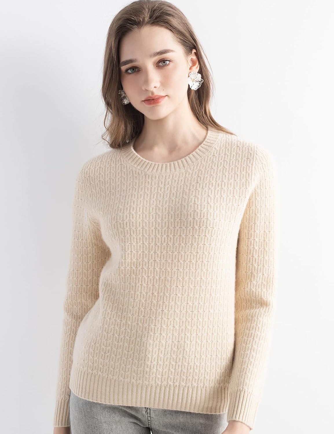Mongolian Cashmere Textured Crewneck Sweater