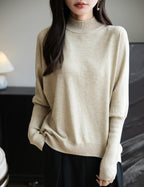 Merino Wool Blend Mock Neck Batwing Sleeve Sweater