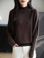 Merino Wool Blend Mock Neck Batwing Sleeve Sweater