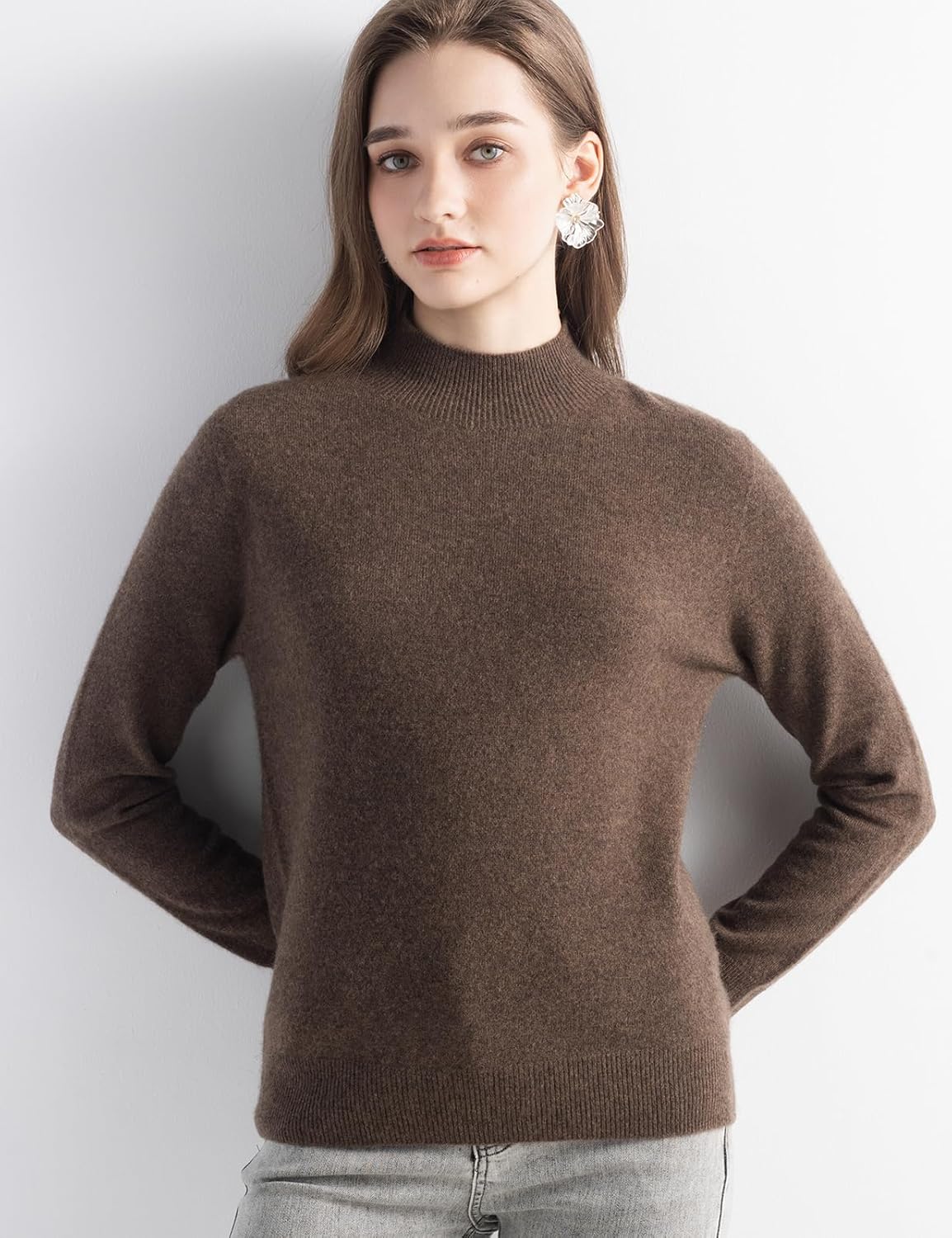 100% Pure Cashmere Mock Neck Pullover Sweater