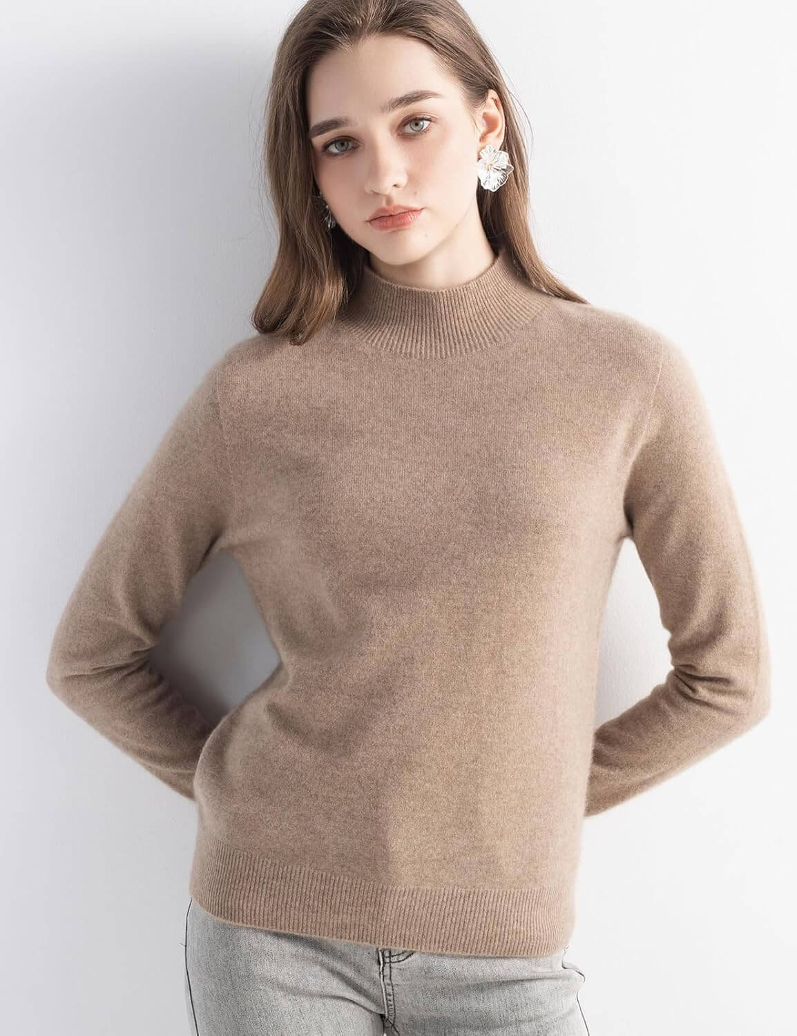 100% Pure Cashmere Mock Neck Pullover Sweater
