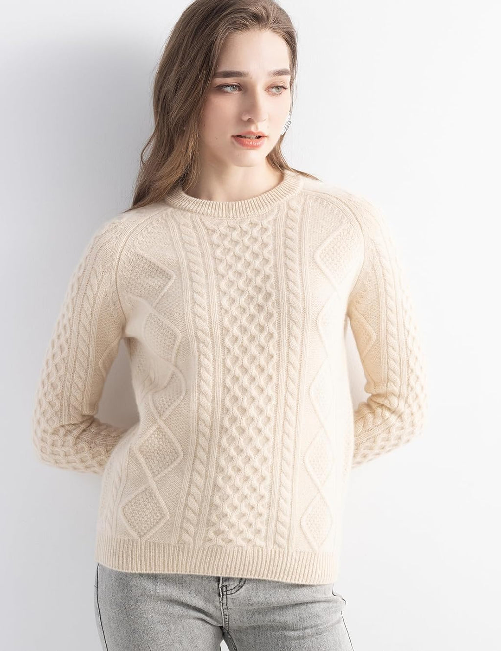 Mongolian Cashmere Slim Cable Crewneck Sweater
