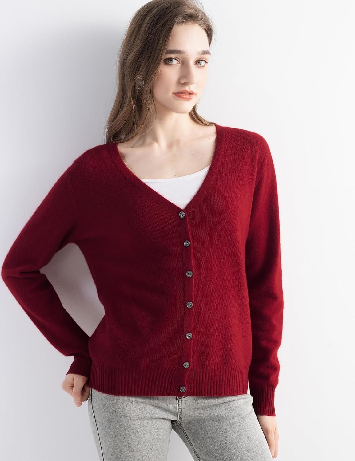 Mongolian V-Neck Knitted Cashmere Cardigan