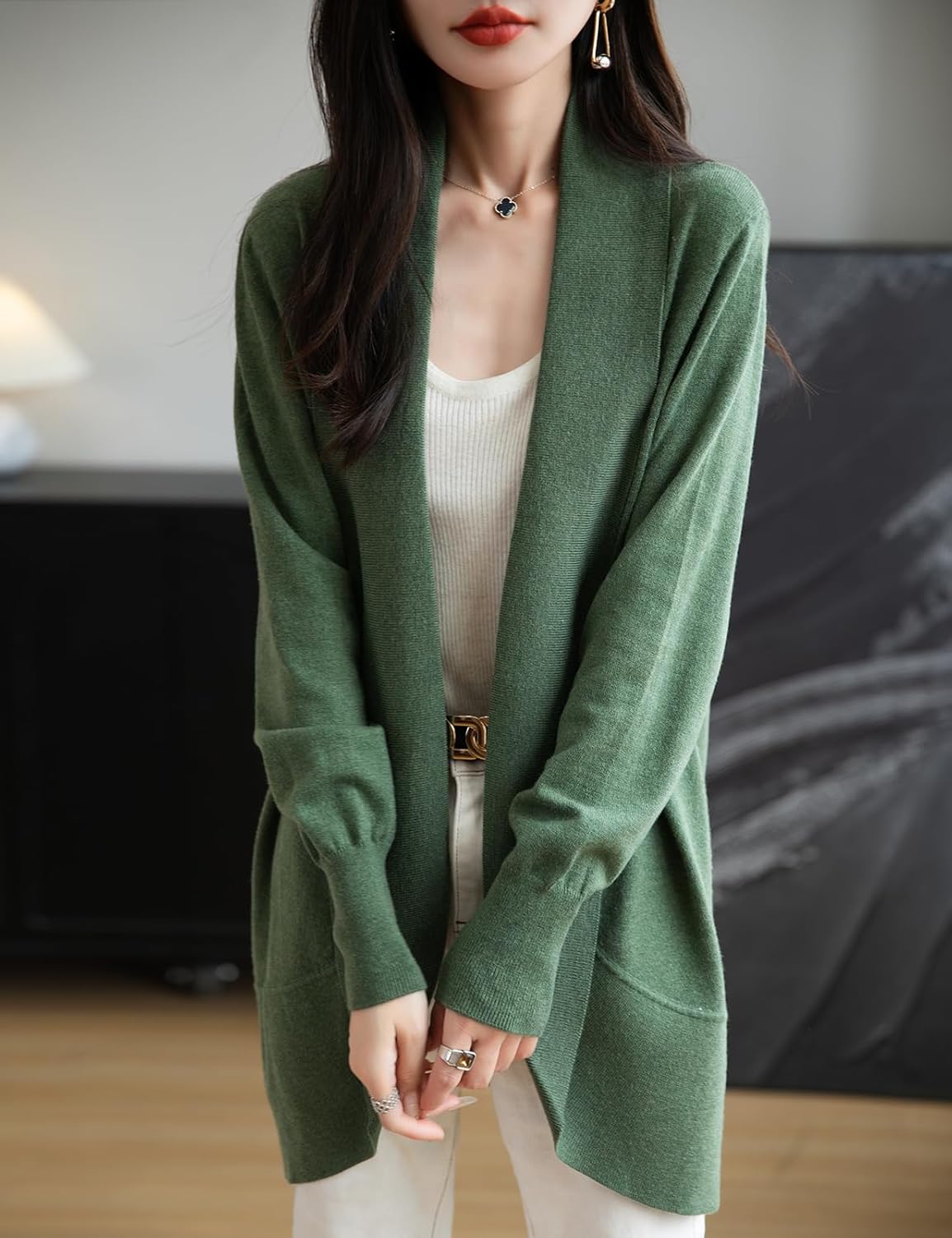 Merino Wool Blend Knit Cardigan Sweater