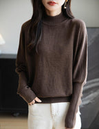 Merino Wool Blend Mock Neck Batwing Sleeve Sweater