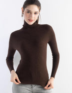 Merino Wool Blend Ribbed Turtleneck Slim Fit Sweater