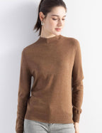 Merino Wool Blend Mock Neck Seamless Knit Sweater