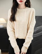 100% Merino Wool Crewneck Cable Knit Sweater