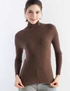 Merino Wool Blend Ribbed Turtleneck Slim Fit Sweater