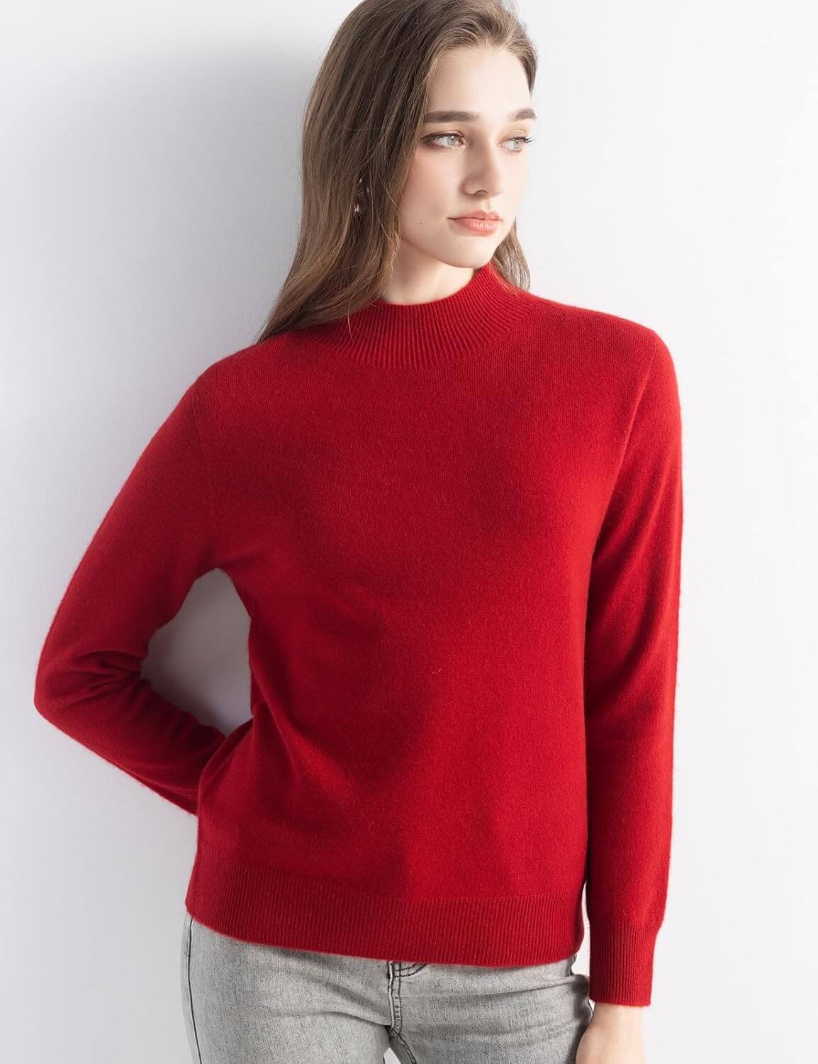100% Pure Cashmere Mock Neck Pullover Sweater