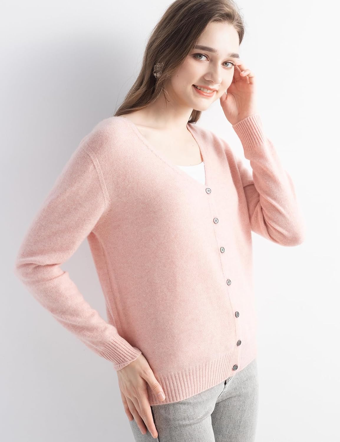 Mongolian V-Neck Knitted Cashmere Cardigan