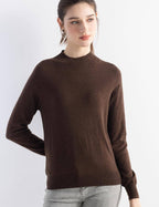 Merino Wool Blend Mock Neck Seamless Knit Sweater