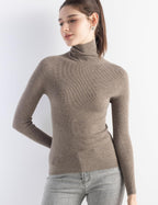 Merino Wool Blend Ribbed Turtleneck Slim Fit Sweater