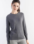 Merino Wool Blend Crew Neck Seamless Knit Sweater