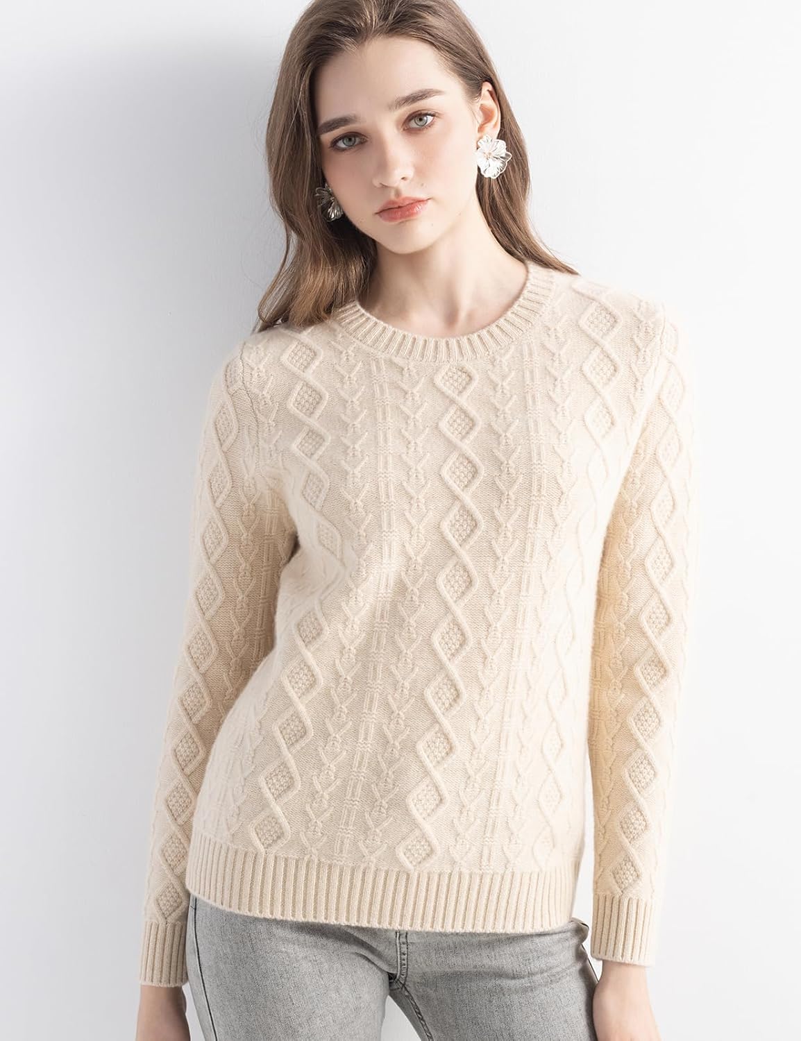 Mongolian Cashmere Cable Knit Sweater