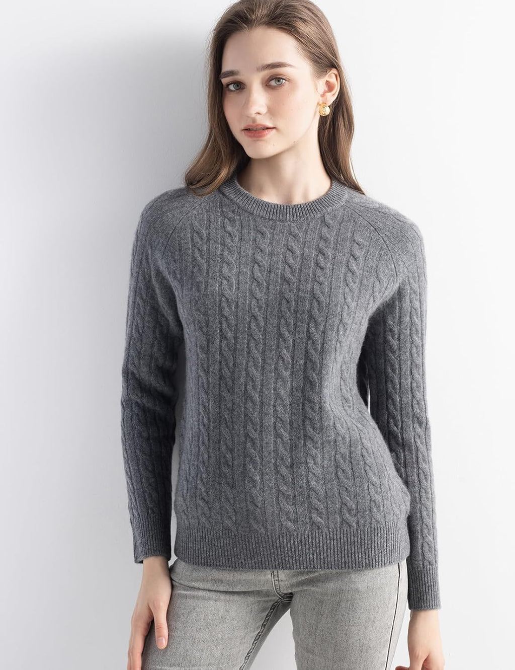 Mongolian Cashmere Cable Crewneck Sweater