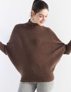 Merino Wool Blend Oversized Mock Neck Batwing Knit Sweater