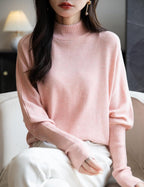 Merino Wool Blend Mock Neck Batwing Sleeve Sweater