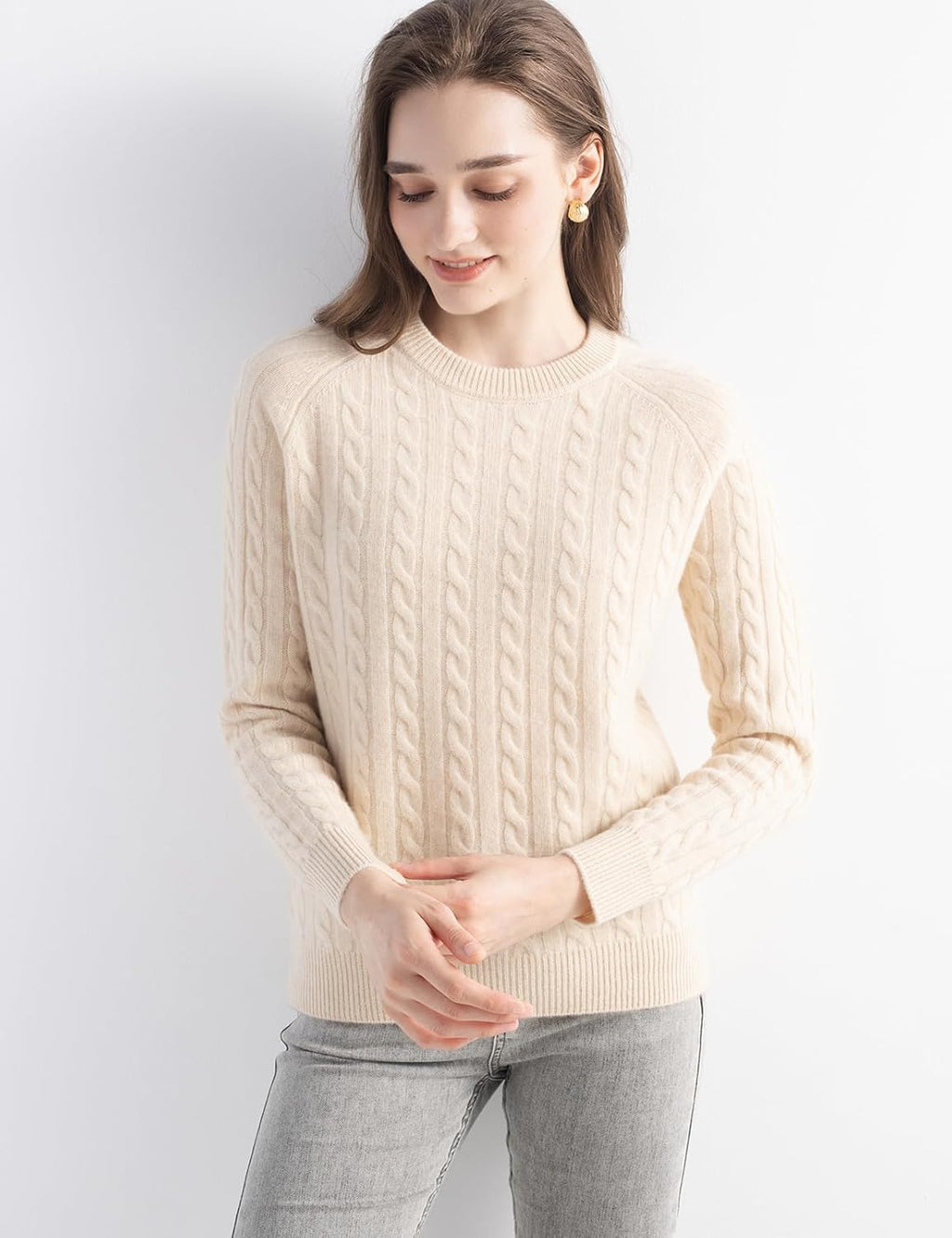 Mongolian Cashmere Cable Crewneck Sweater