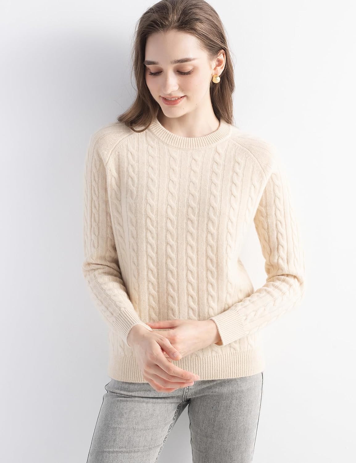 Mongolian Cashmere Cable Crewneck Sweater