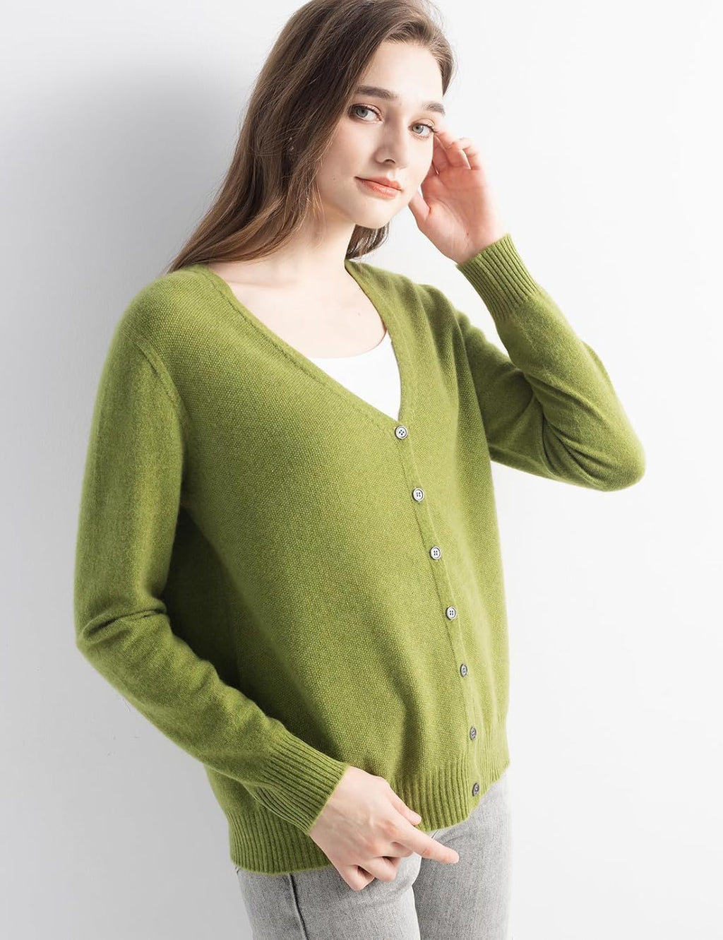 Mongolian V-Neck Knitted Cashmere Cardigan