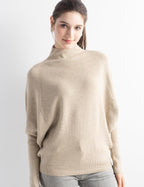 Merino Wool Blend Oversized Mock Neck Batwing Knit Sweater