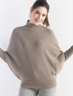 Merino Wool Blend Oversized Mock Neck Batwing Knit Sweater