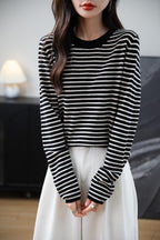 Merino Wool Blend Striped Crewneck Sweater