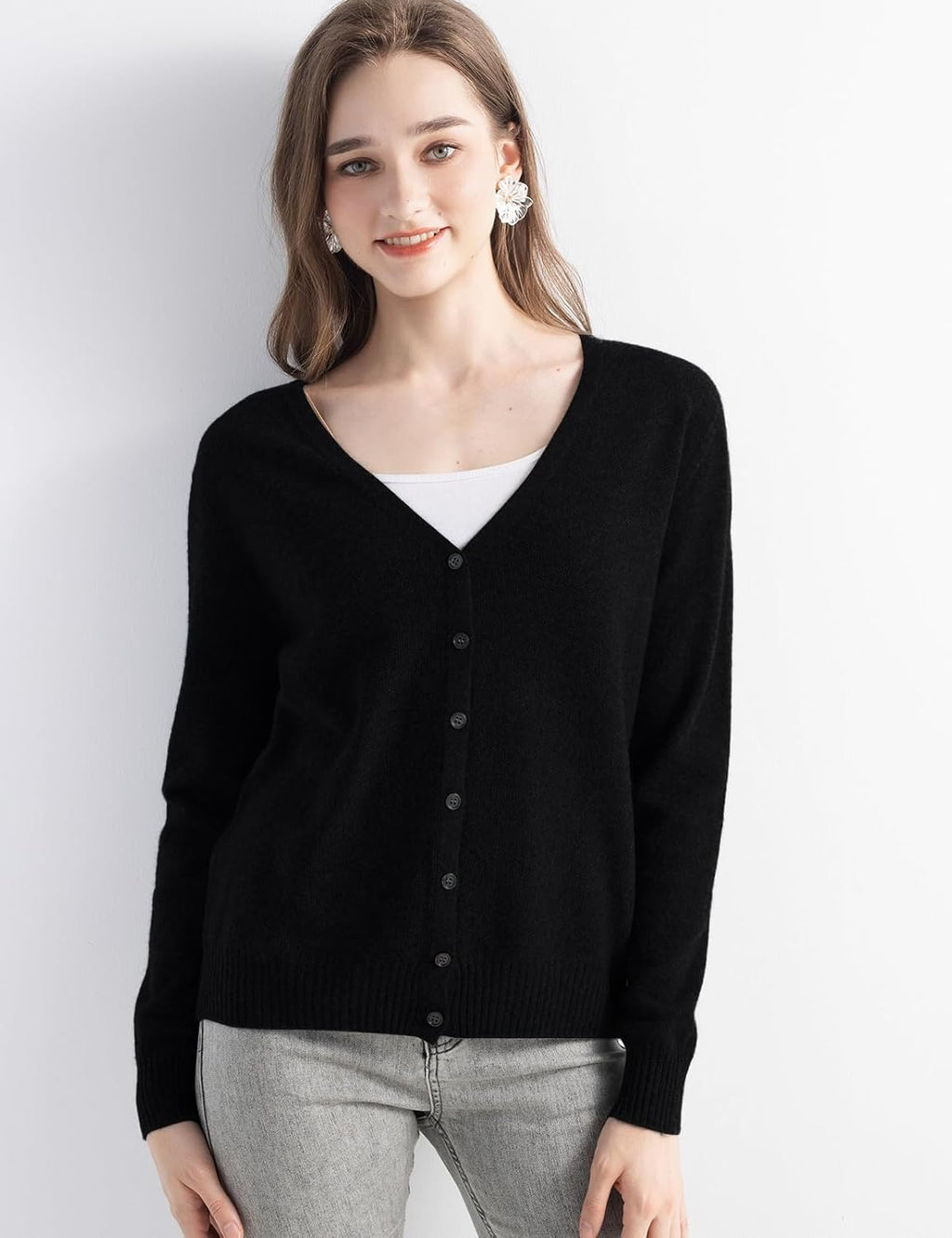 Mongolian V-Neck Knitted Cashmere Cardigan