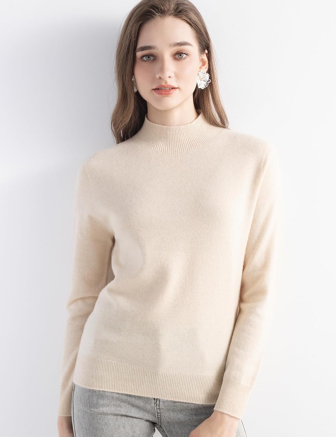 100% Pure Cashmere Mock Neck Pullover Sweater